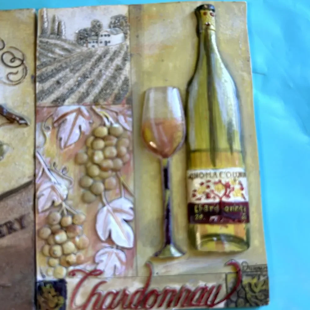SKU 2080 Vintage Set of 2 Granita Winery Chardonnay Wine Plaques 3-D Grapes